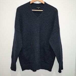 Selected Femme Navy Mohair Wool Blend Oversized V-Neck Grandpa Sweater Womens XS